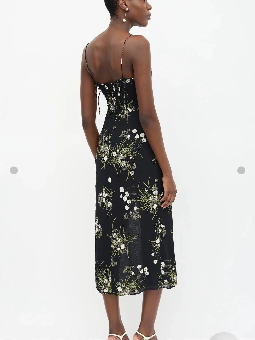 LIKE NEW! Reformation Kourtney Midi Dress with Side Slit - Black Floral - Picture 3 of 10